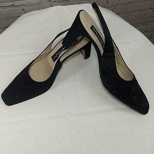 Nina Comfort Black Satin Slingback Shoes
